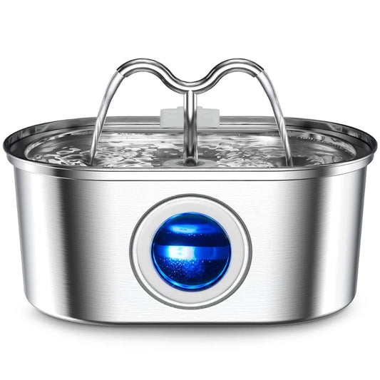 Cat Water Stainless Steel Pets Dispenser With LED Light Silent Pump Automatic Fountain